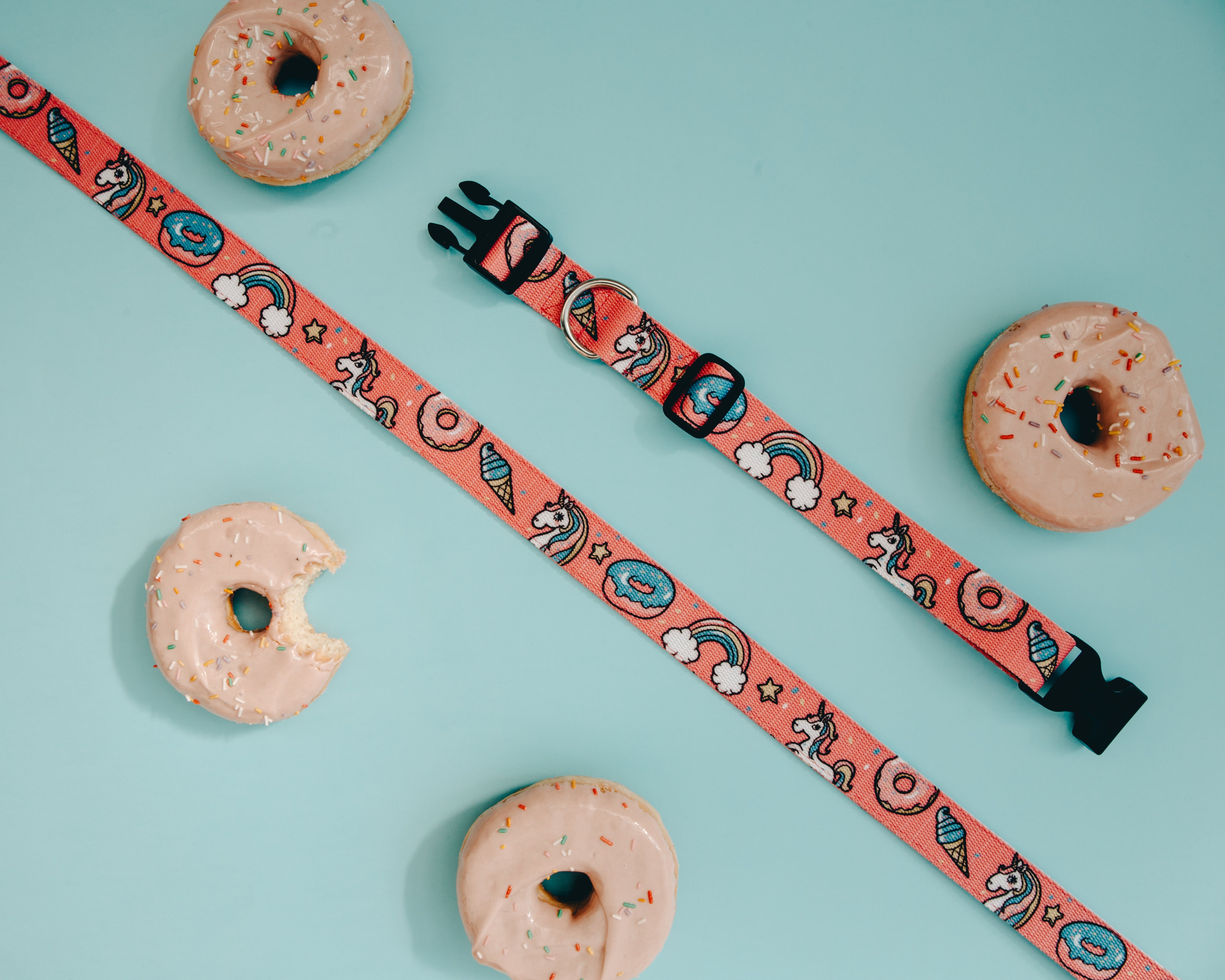 Dog Unicorn collar,  quality nylon webbing our patterns are printed into the nylon, making our Collars as resistant as colorful. 